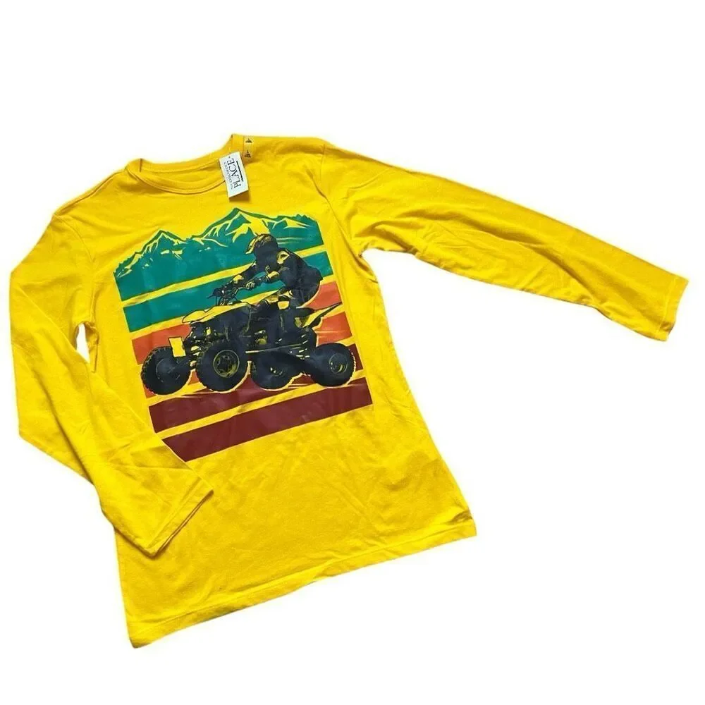 NWT The Childrens Place Boys Quad Bike Graphic Long Sleeve Tee Golden Rays  Sz L